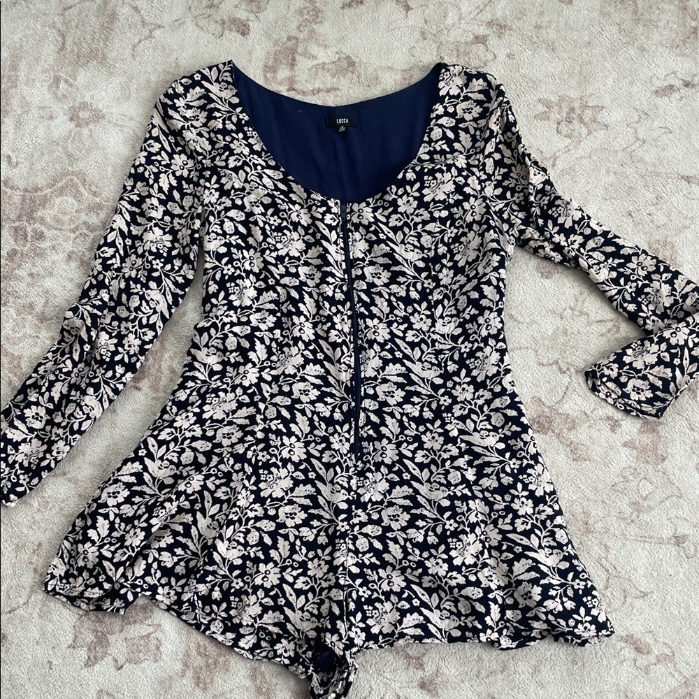Lucca Couture Navy and Cream Floral Blouse